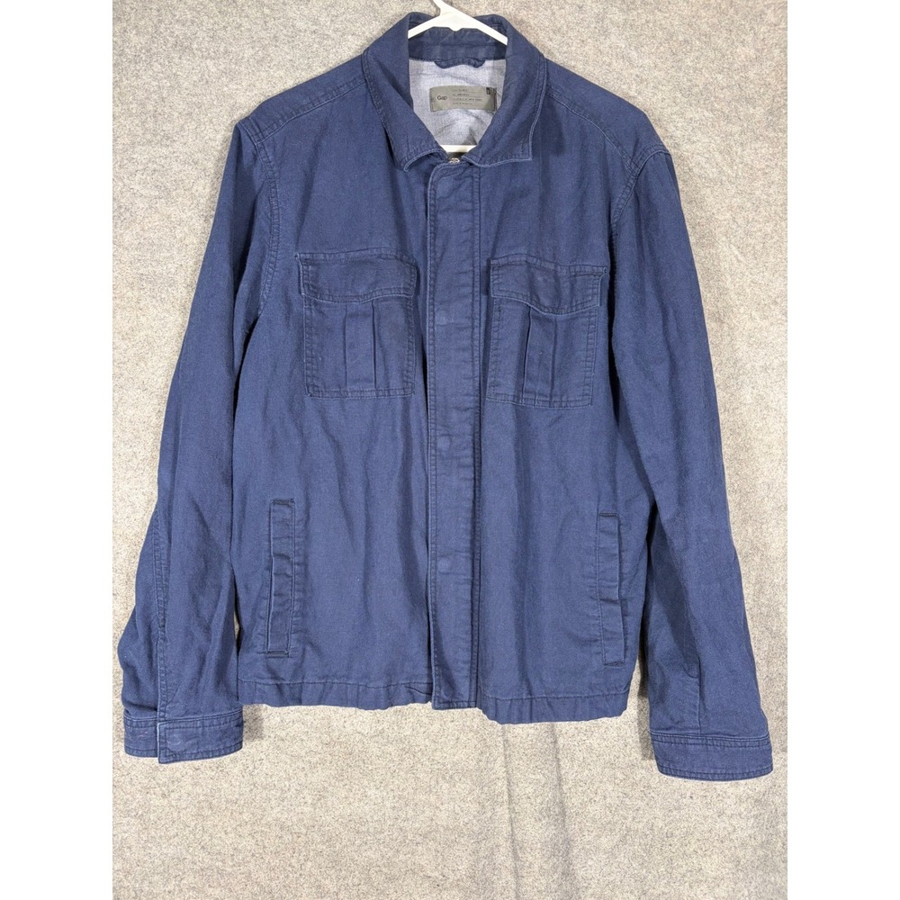 Gap Mens Large True Indigo Linen Cotton Utility Shirt Jacket Zip S/137862-01